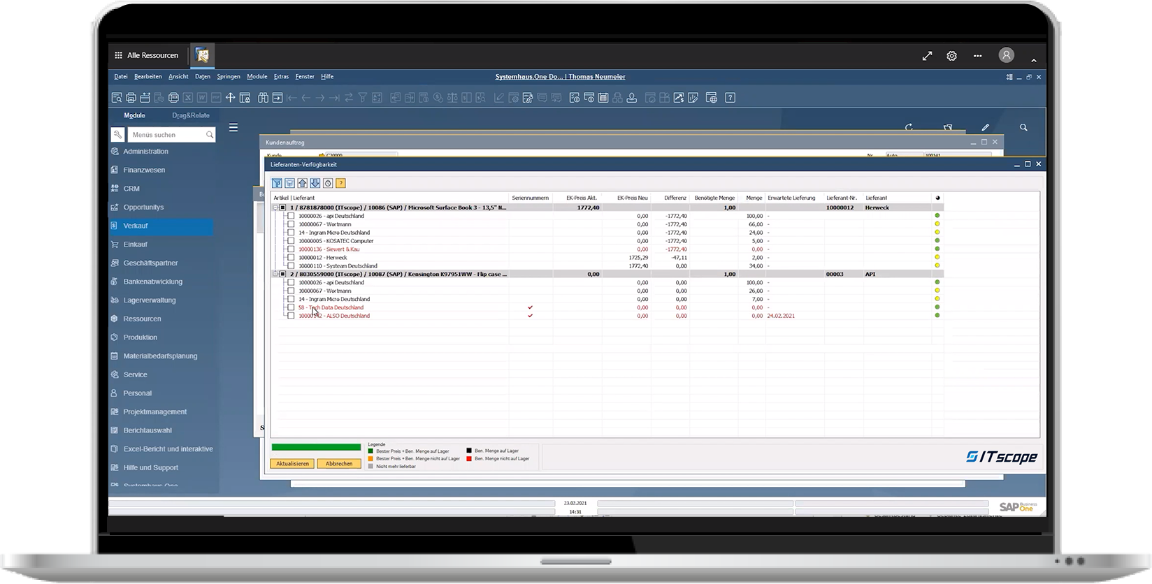 Per ERP-Anbindung auftragsbezogen bestellen und Lagerbestände aus ITscope in Systemhaus One übertragen