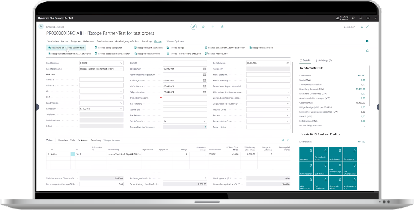 Bestellung an ITscope übermitteln mit dem ERP-System MSE Microsoft Dynamics 365 Business Central