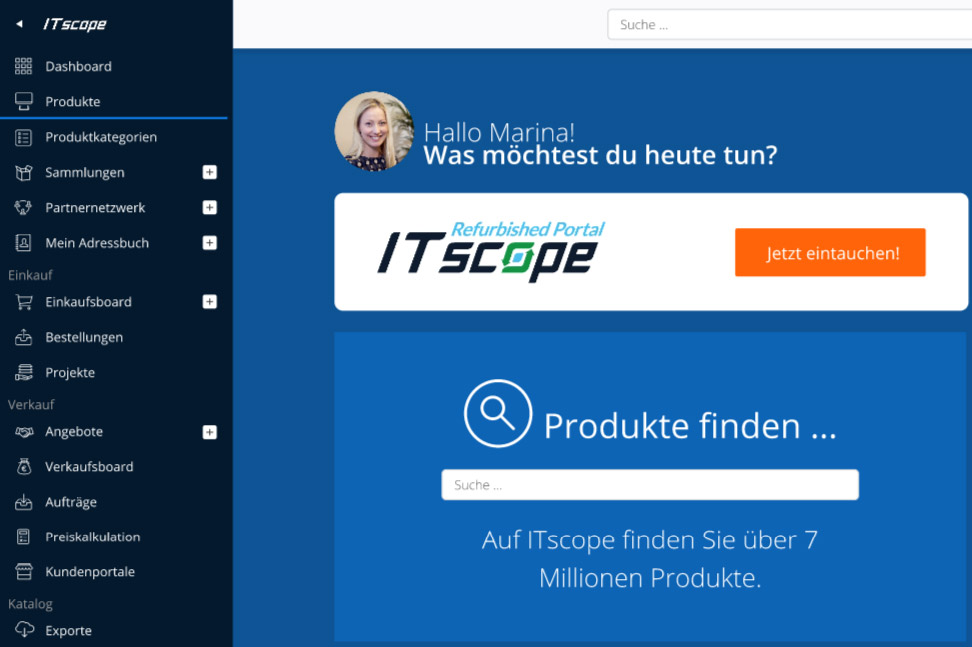 Screenshot aus ITscope: Der Banner führt zum Refurbished Portal